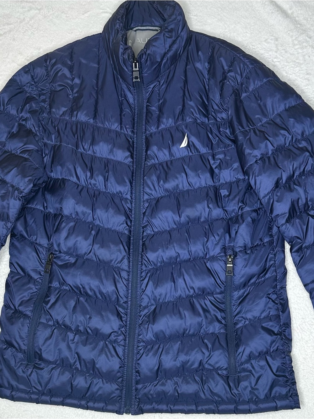 Nautica Men’s M Navy Blue Lightweight Insulated Puffer Jacket Full Zip Quilted